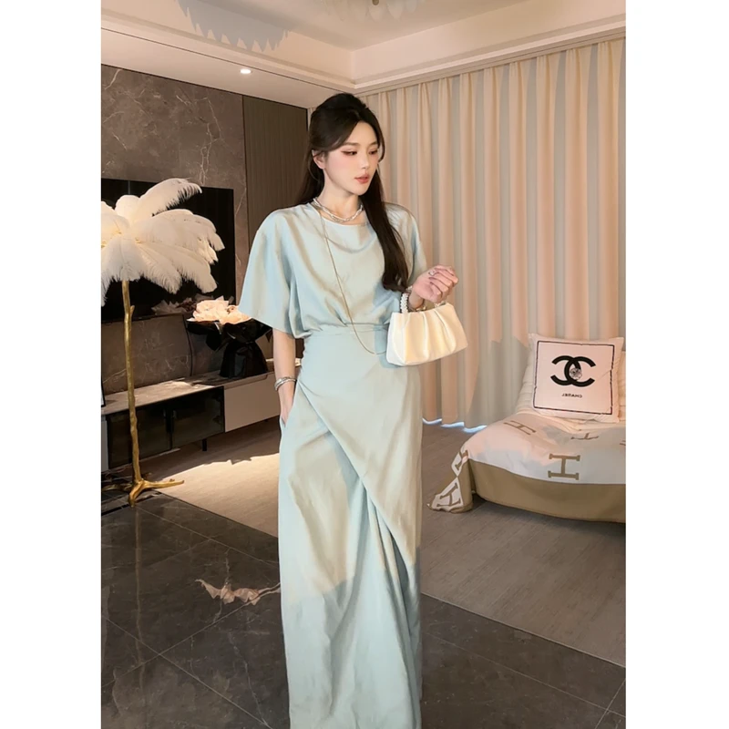【妲小姐专属】法式设计感连衣裙夏季不规则系带收腰气质长裙6635