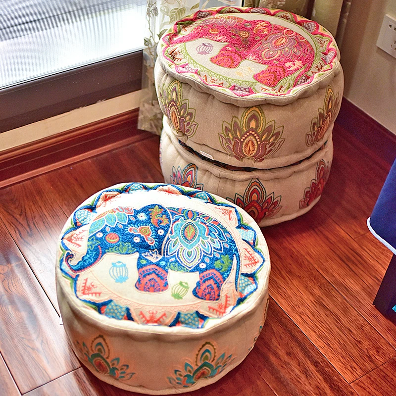 吉象民族风圆形蒲团 坐垫 大象图案飘窗榻榻米垫子