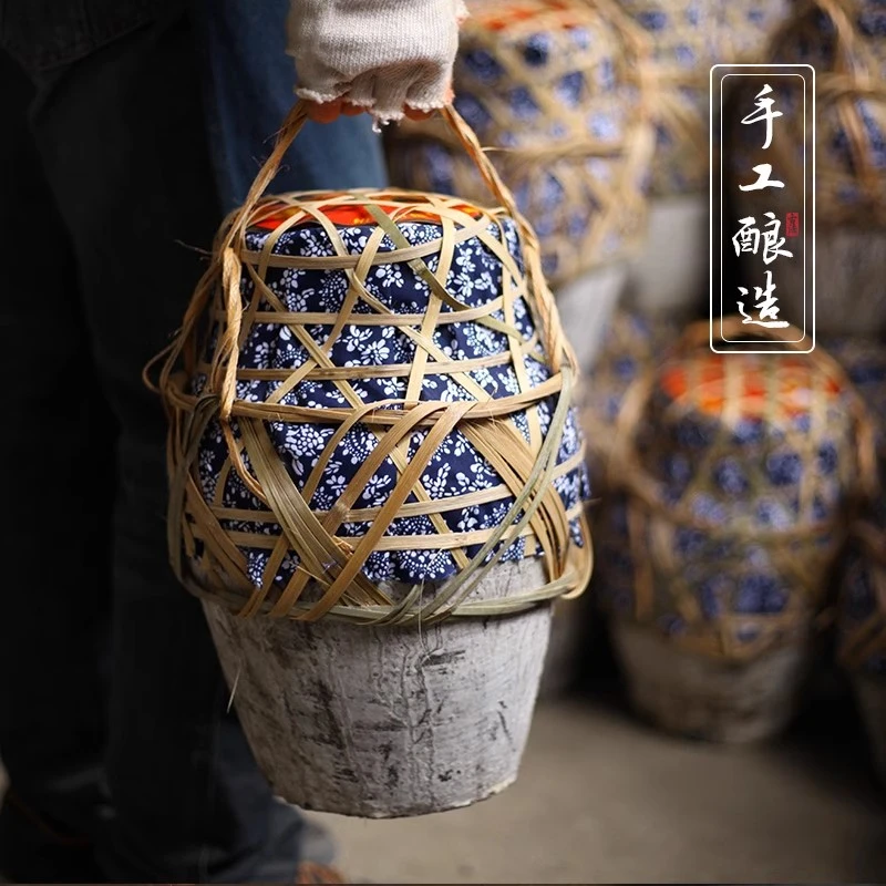 抱龙山【酒厂自营】绍兴竹编蓝布10斤黄酒10十年陈手工冬酿花雕酒