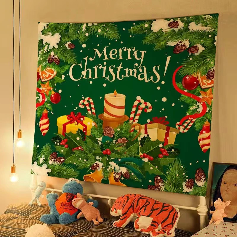 美式聖诞节背景派对装饰背景布壁炉圣诞老人圣诞树Christmas挂布