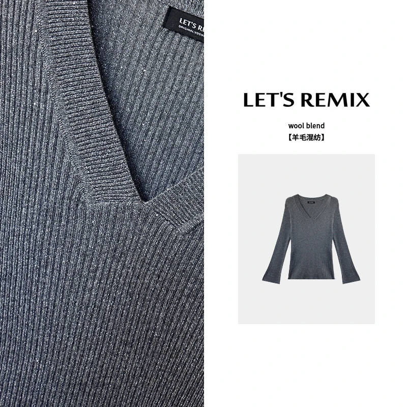 【LET'S REMIX】「灵动调调」V领设计款闪闪羊毛混纺显瘦必入针织衫