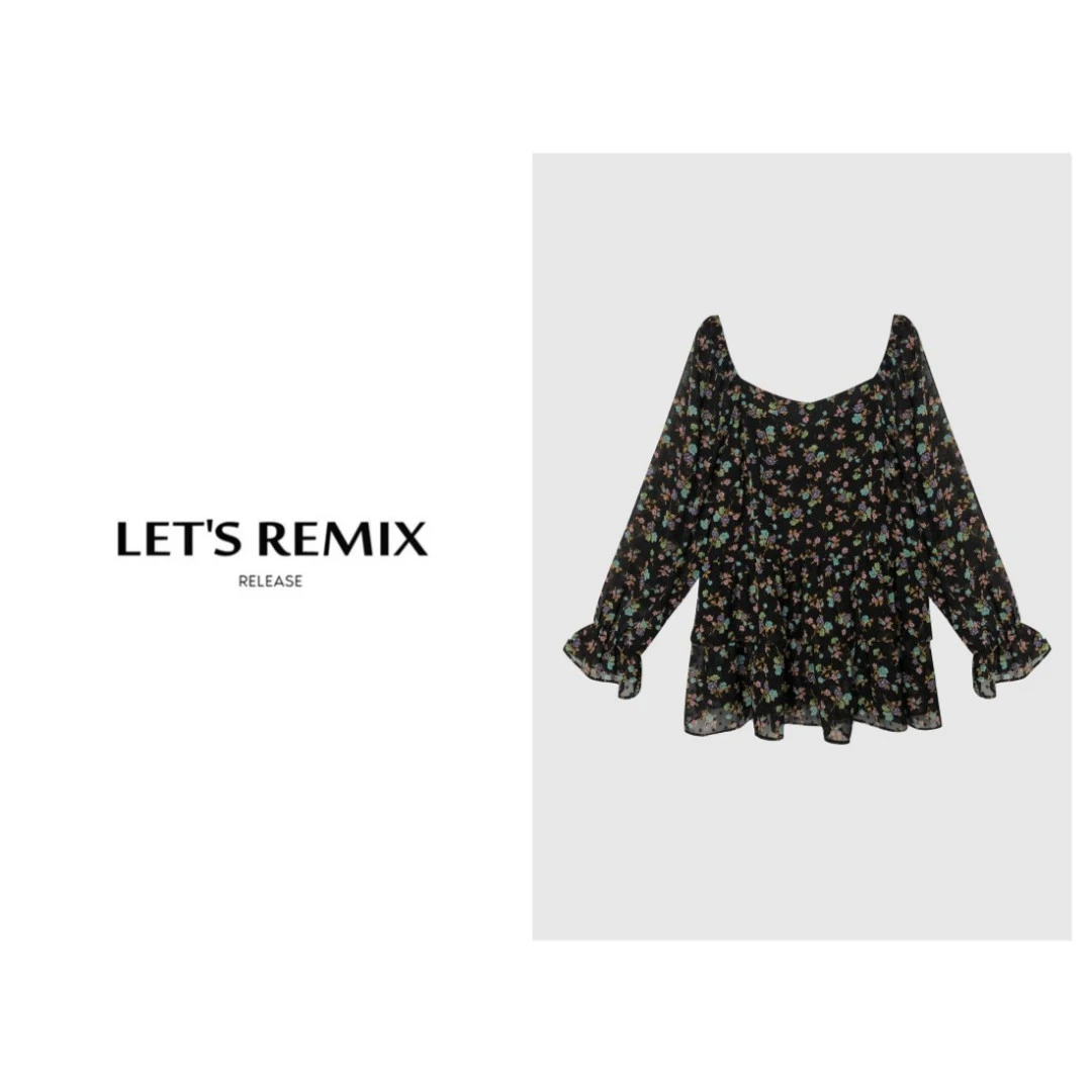 【LET'S REMIX】金箔小花!设计师轻奢显瘦时尚印花气质碎花上衣