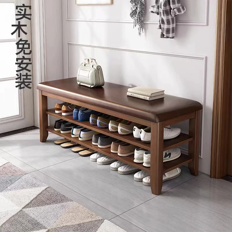 全实木多层鞋架门口可坐式换鞋凳家用入户门外窄小型鞋柜坐凳一体