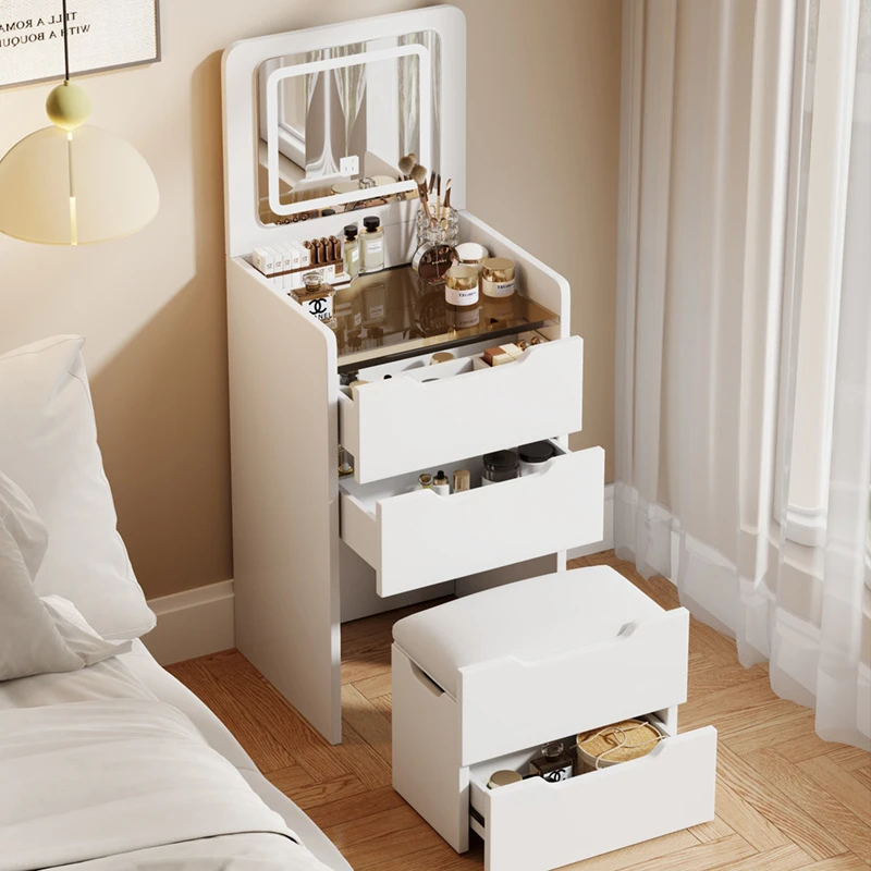 网红梳妆台家用收纳柜化妆台奶油风现代简约多功能翻盖桌子卧室
