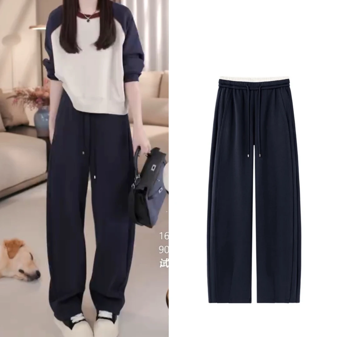 韩系爆款弯刀裤休闲卫衣裤女百搭显瘦遮肉松紧腰设计感运动裤