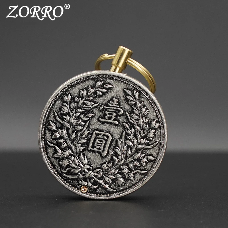 佐罗防风煤油打火机古银滚花袁大头硬币精雕创意送男士礼物