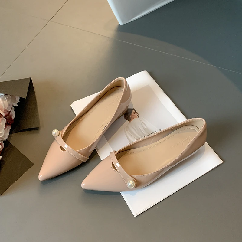 新款通勤尖头工作鞋女温柔百搭小码内增高单鞋休闲舒适平底鞋露趾