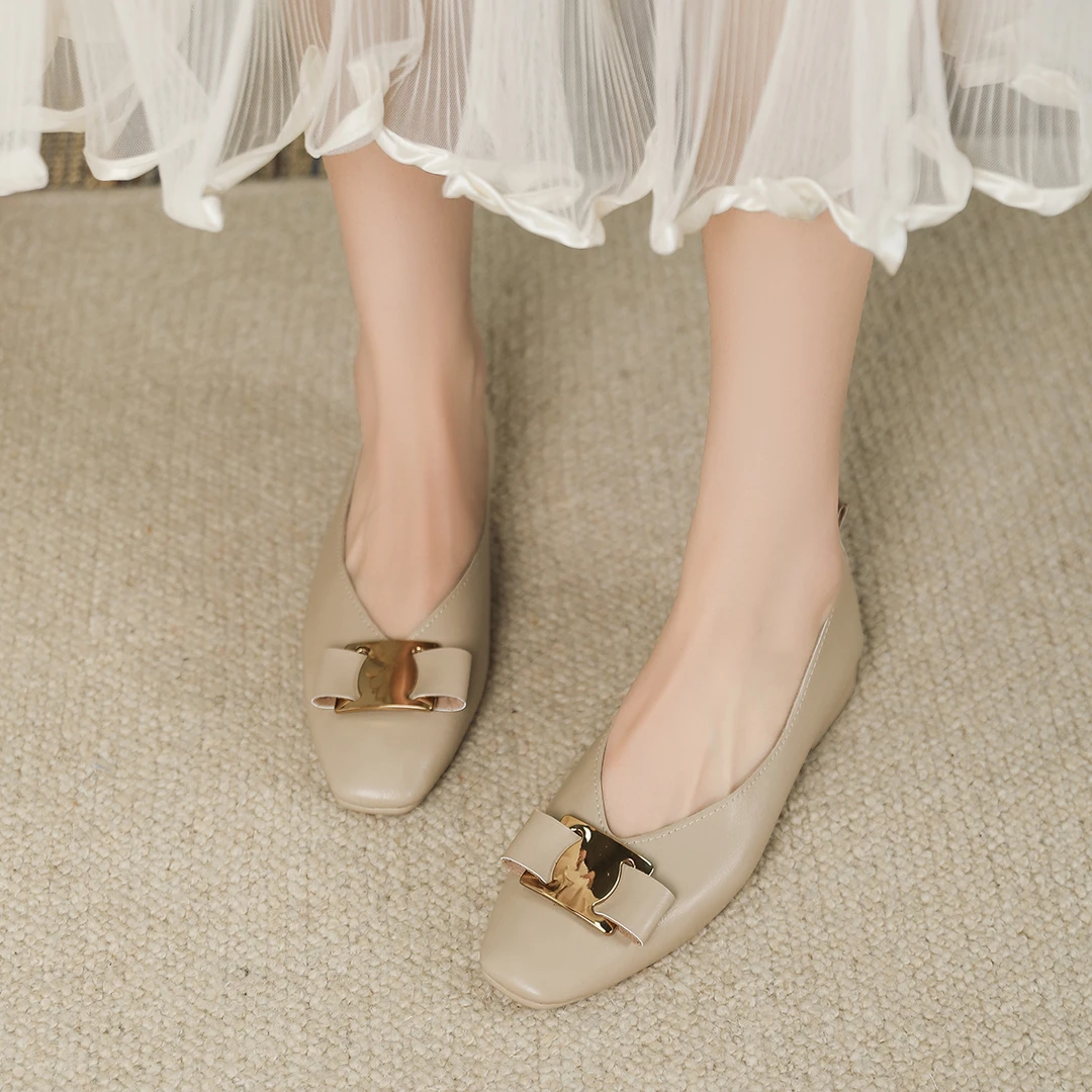 春秋法式一脚蹬女鞋方头浅口低跟单鞋女真皮软底舒适妈妈鞋休闲鞋