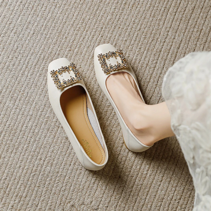 时尚舒适浅口单鞋女小香风百搭温柔平底鞋方头软底妈妈鞋工作鞋