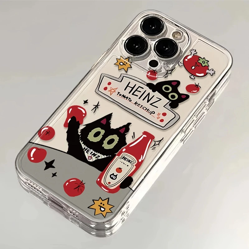 卡通番茄黑猫苹果15Pro手机壳15Promax防摔14pro全包12软11高级感