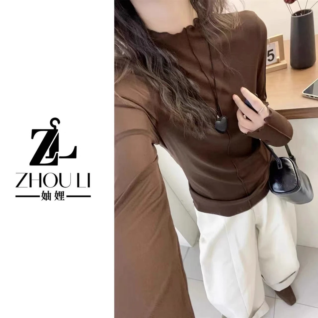 妯娌甄选【韩系木耳边】秋季新款显瘦百搭微透韩系木耳花边打底长袖
