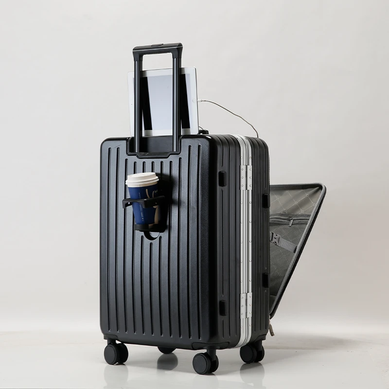 前开口行李箱女新款铝框拉杆旅行箱男20寸登机箱多功能密码皮箱子