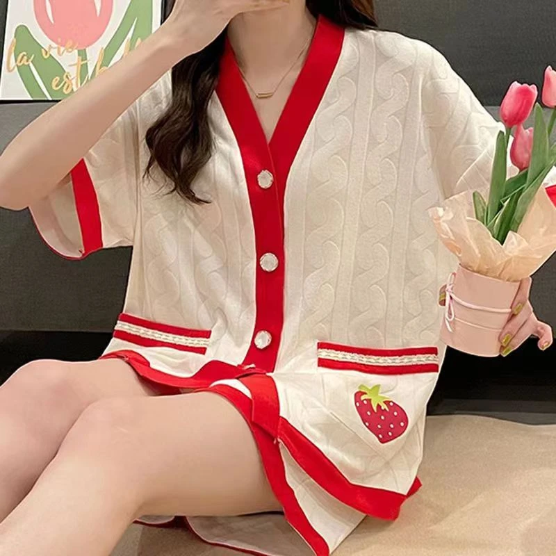 2025新款夏季女士短袖薄款家居服春夏宽松大码套装韩版可外穿