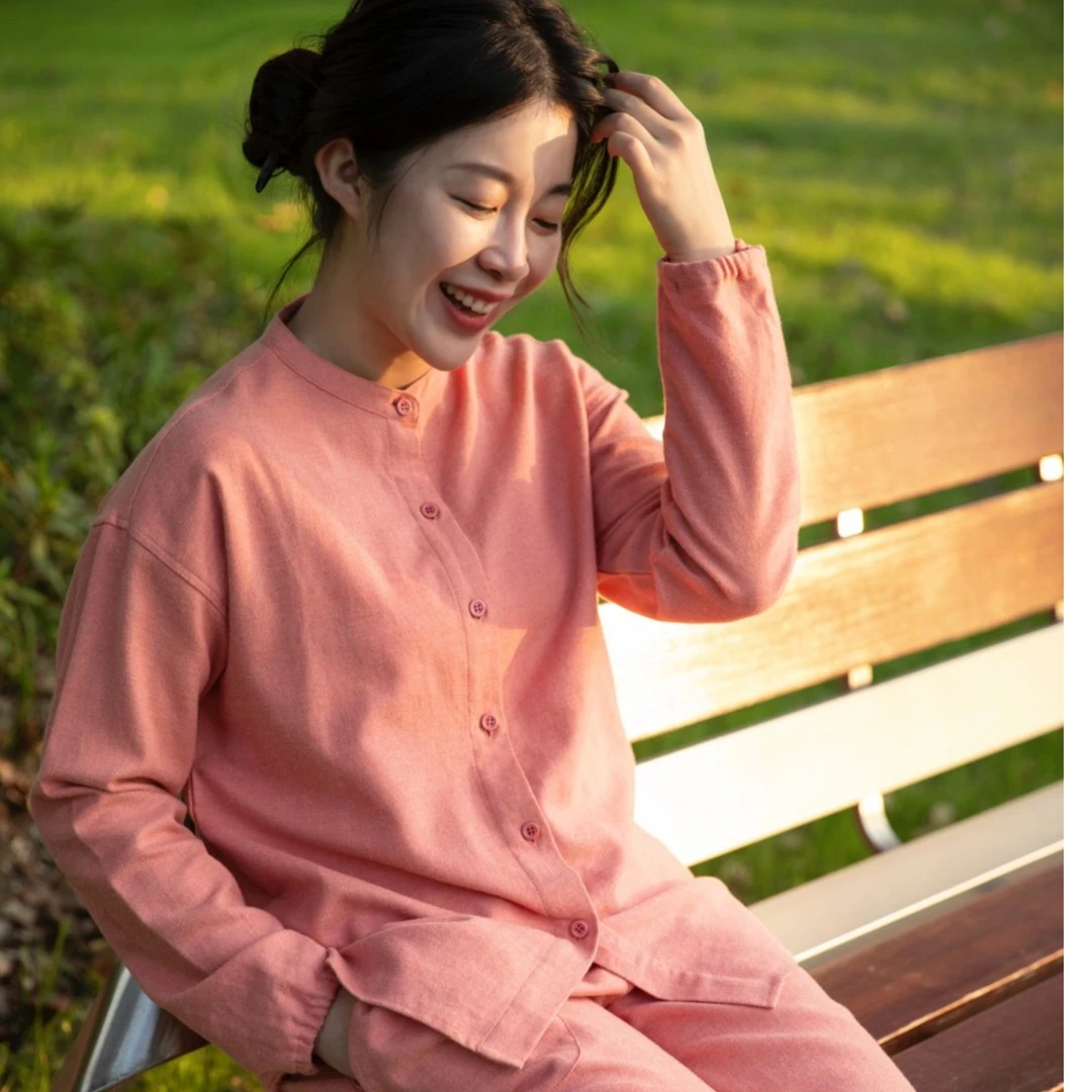 宜色家24新春全棉绒感新中式定制纯色情侣款休闲家居服睡衣套装