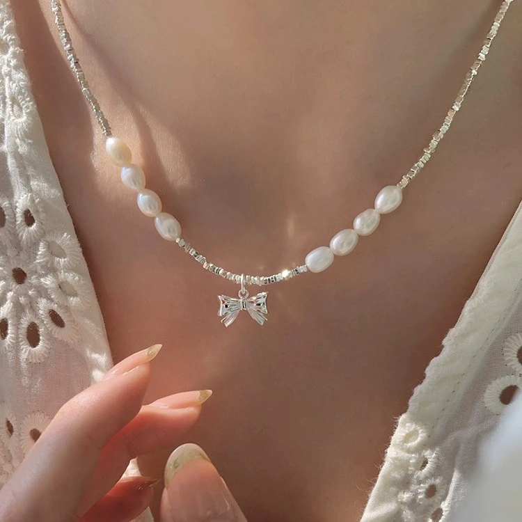 链子足银 碎银几两珠珠项链新款爆款锁骨链女高级感轻奢生日礼物