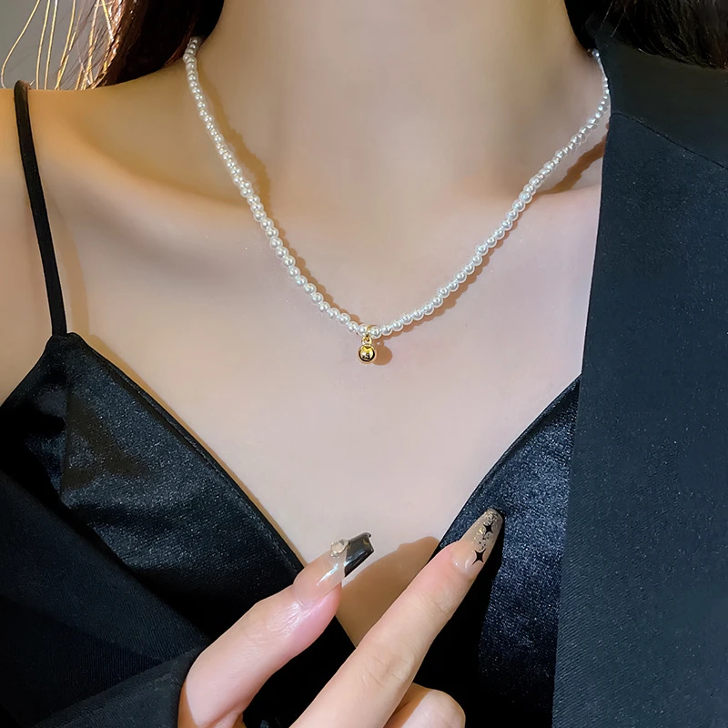非金属项链 法式复古仿珍珠项链女锁骨链轻奢小众高级感精致项链