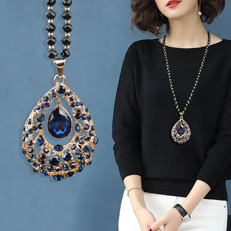 非金属玻璃项链 时尚水滴毛衣链长大气百搭衣服配饰品简约项链