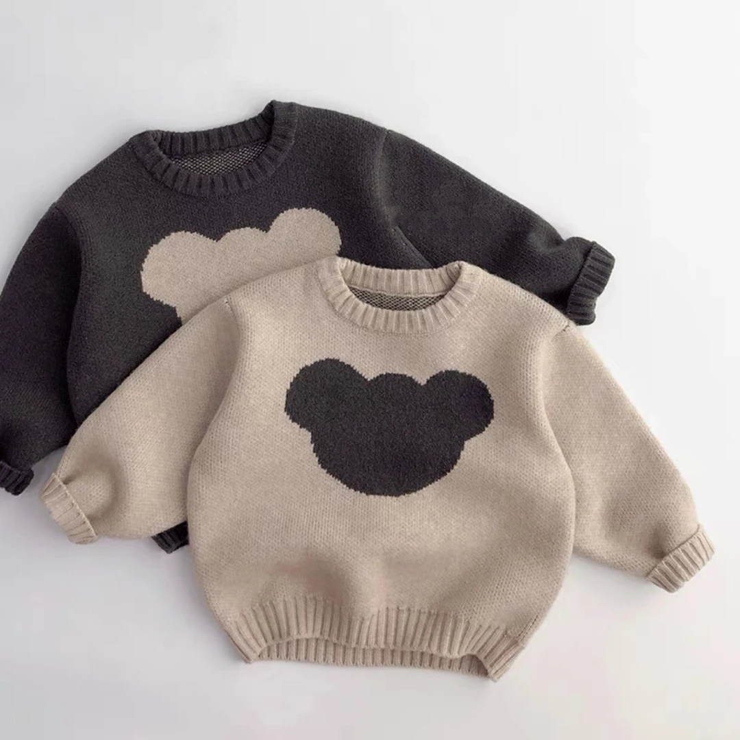 Y.Ystudio-尺码足复古萌熊儿童毛衣秋冬韩版男女宝森系拼接款圆领