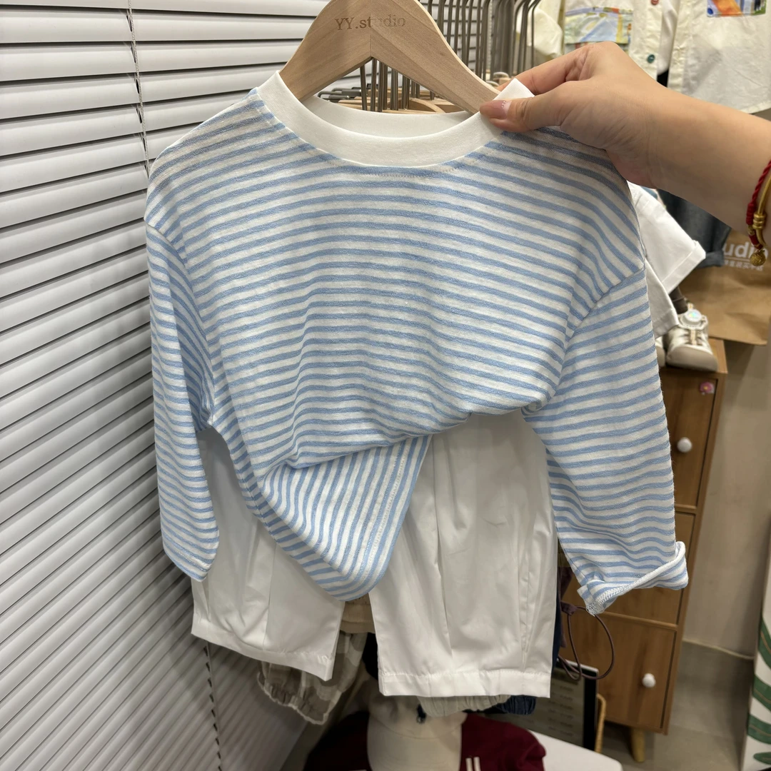 Y.Ystudio-儿童蓝条防晒服亲子装夏季新品男女童长袖宝宝防晒衣
