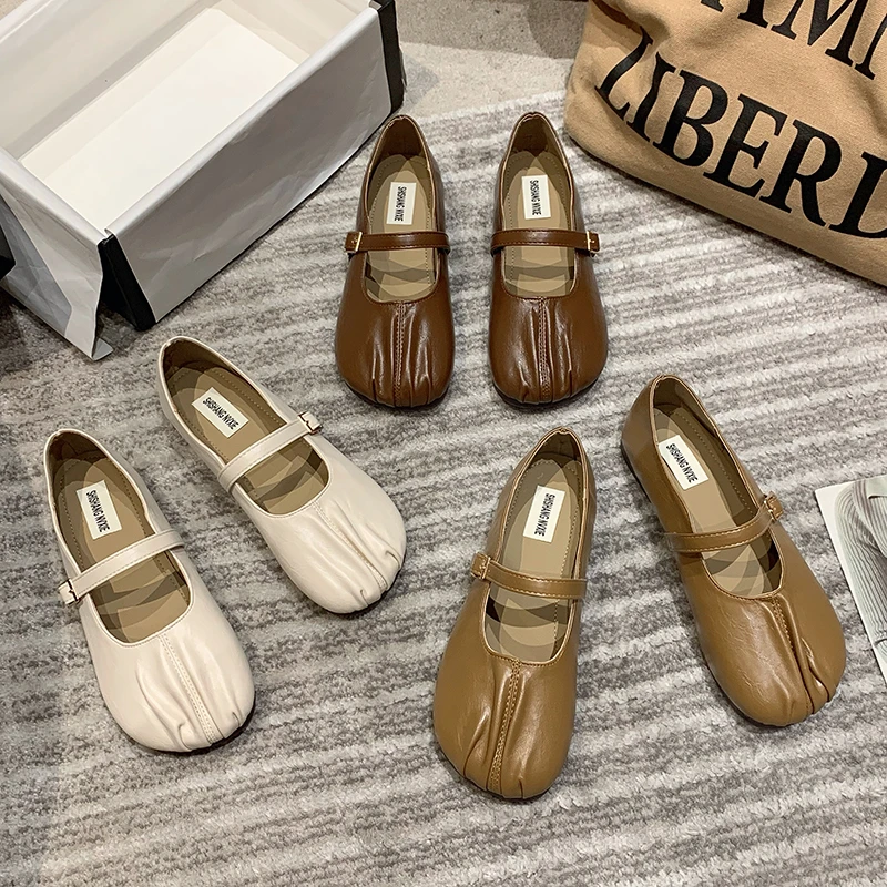 【金予熙】韩版平底豆豆鞋2025春季新款一字扣单鞋软底软面包子鞋