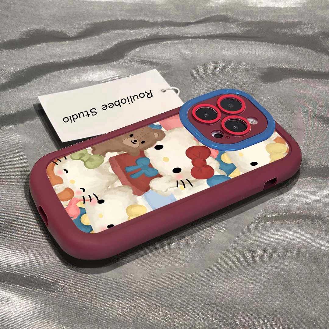 冬季凯蒂猫酒红色适用于苹果15手机壳iphone13/14promax防摔12/11