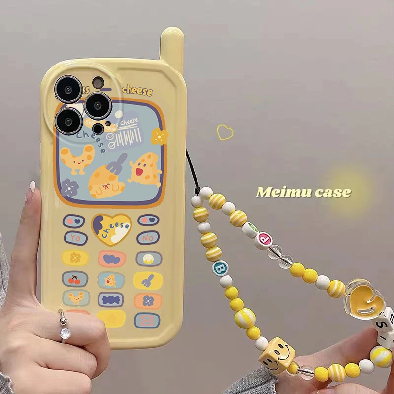 奶黄芝士珠链苹果14手机壳iphone13/12promax全包11女xr/xs软78