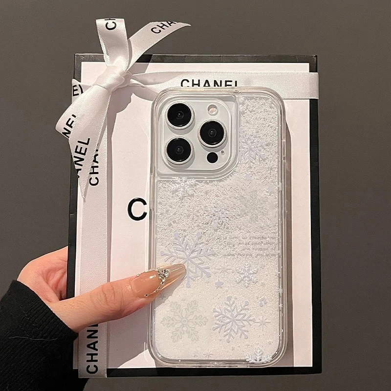 冬日流沙雪花适用苹果16/15pro手机壳vivo华为oppo小米14创意女款