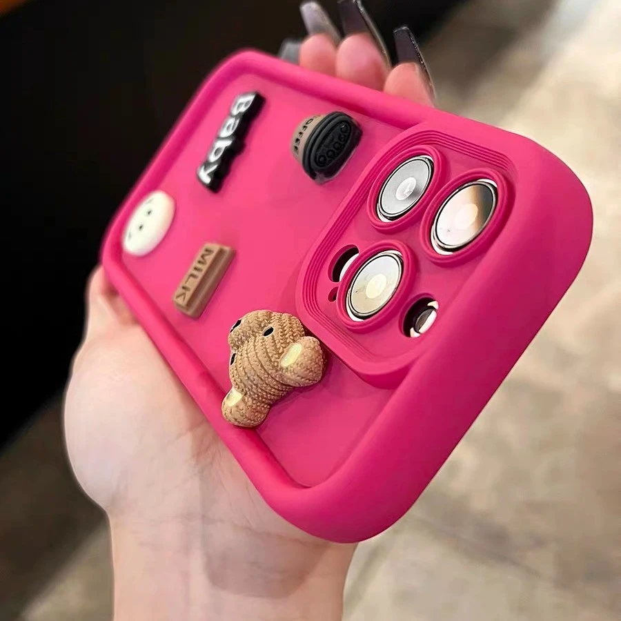 立体咖啡熊适用苹果15手机壳iPhone13/14promax新款12全包11软女