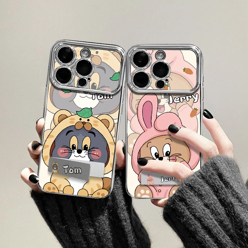 夕与空汤姆杰瑞电镀大视窗壳适用苹果15手机壳iPhone13/14/12防摔