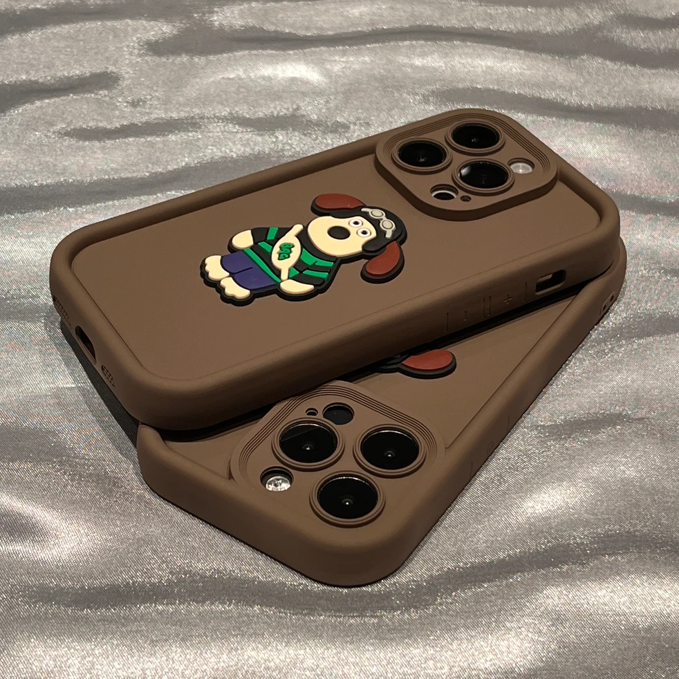 咖啡棕立体眼镜狗适用于苹果13手机壳iphone14promax防摔12/11女