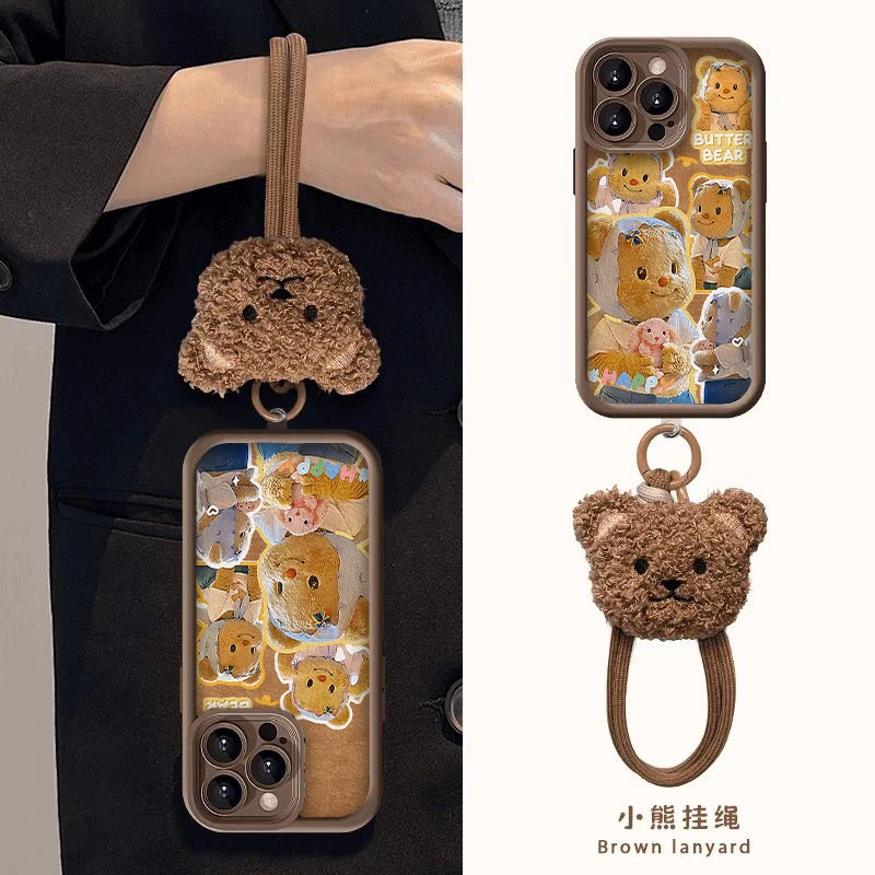 BANCA秋冬头巾黄油小熊适用苹果16/15手机壳华为p70vivo小米oppo