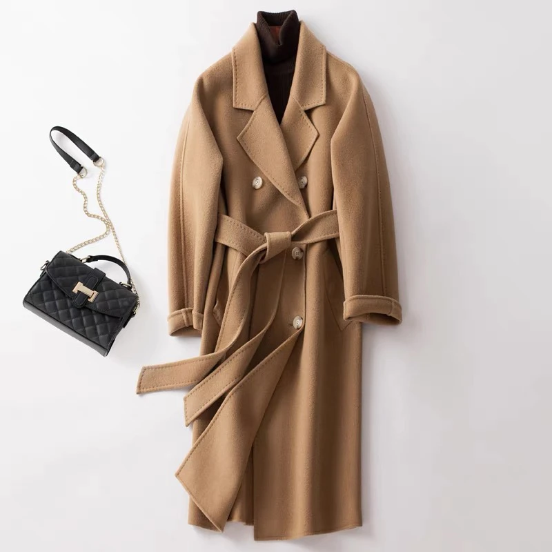 天雅慧10羊绒初剪羊毛双面呢中长款大衣外套女士气质冬季韩版801