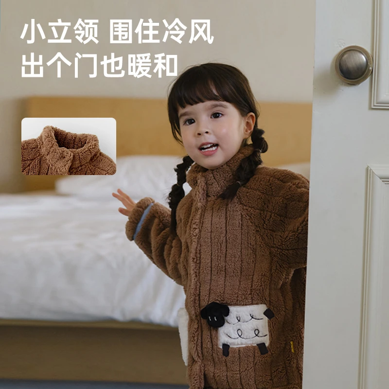 【走秀同款】papa爬爬新品冬季儿童居家服男女童保暖加厚