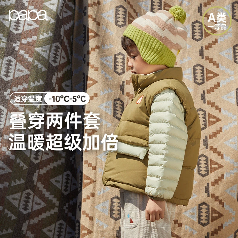 papa爬爬冬季儿童羽绒服男女童羽绒外套保暖三防锁温