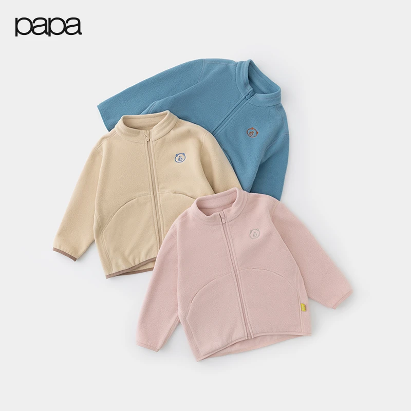 papa爬爬春秋季新品儿童外套摇粒绒抗静电男女童上衣户