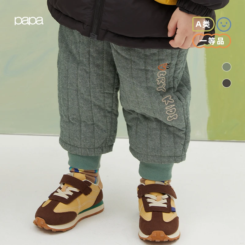 【青年布】papa爬爬秋冬新款宝宝青年布绗缝棉裤男女童外出保暖ZB