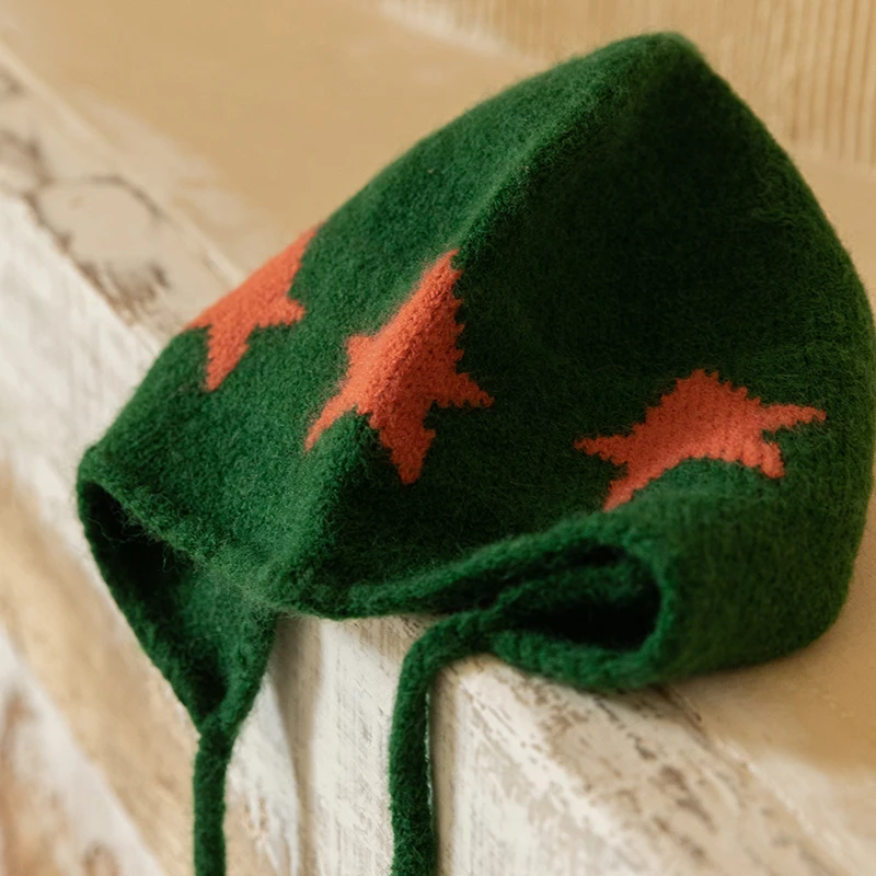 papa爬爬冬季儿童帽子针织护耳毛线帽男女宝宝系带提花可爱保暖潮