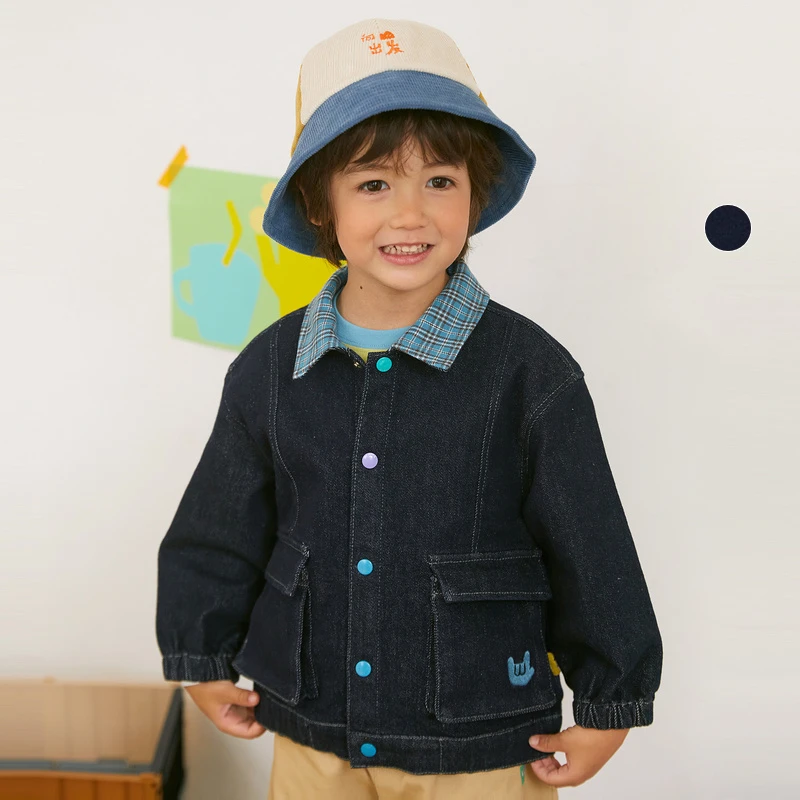 【牛仔外套】papa爬爬春秋季牛仔外套拼接洋气宽松宝宝夹克上衣