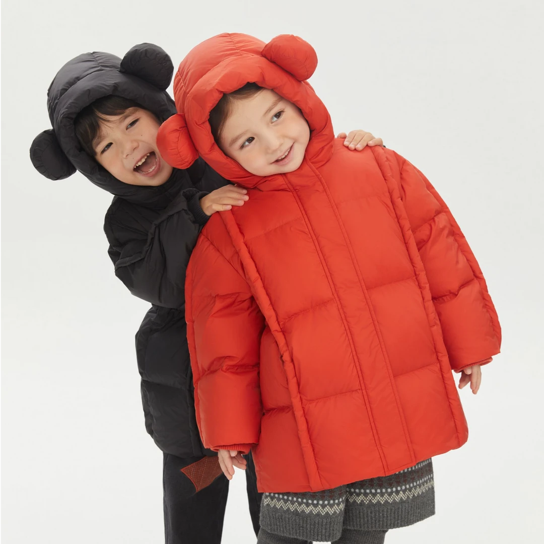 【中长款羽绒服】papa爬爬冬季儿童羽绒服90绒子男女童厚外套保暖