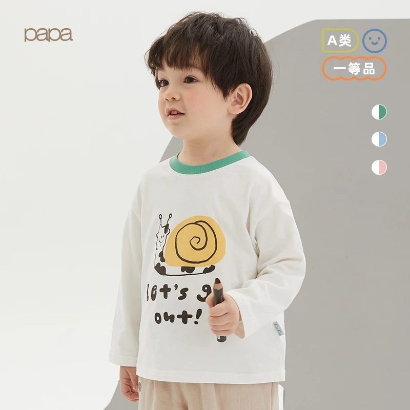 【云感棉】papa爬爬春秋季新款儿童长袖宝宝可爱印花T恤