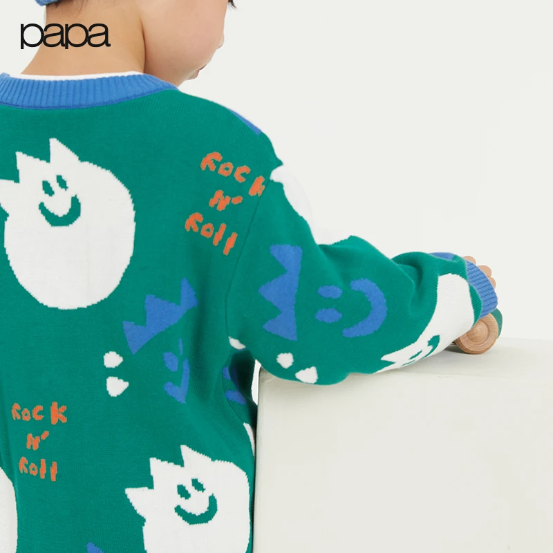 【再哥专属】papa爬爬可爱儿童全棉纱笑脸毛衣开衫休闲春