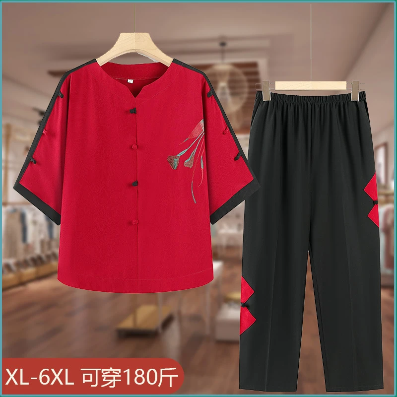 妈妈装夏装遮肉套装七分袖上衣两件套中老年女装奶奶装大码衣服夏