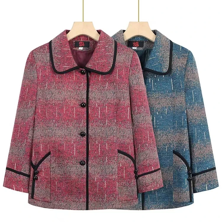 妈妈装洋气宽松短款外套奶奶装春秋款老人衣服老年人上衣开衫