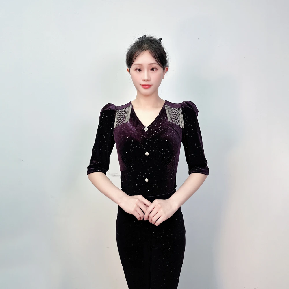 XT916-2 舞姿翼丝绒修身形体服长袖套装