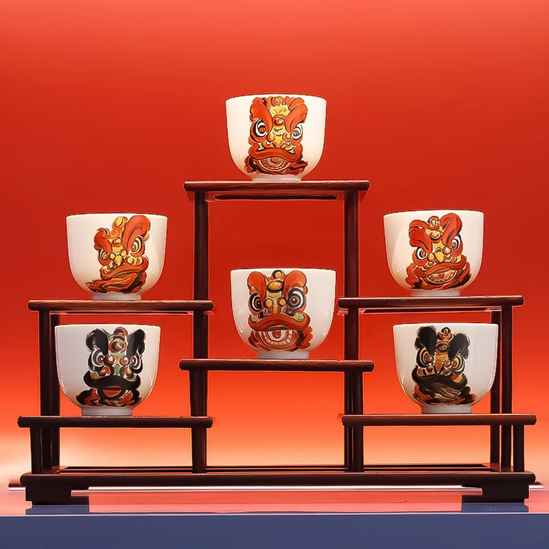 八义窑 手绘“醒狮”主人杯国家非遗传承孤品茶具手作品茗杯礼盒