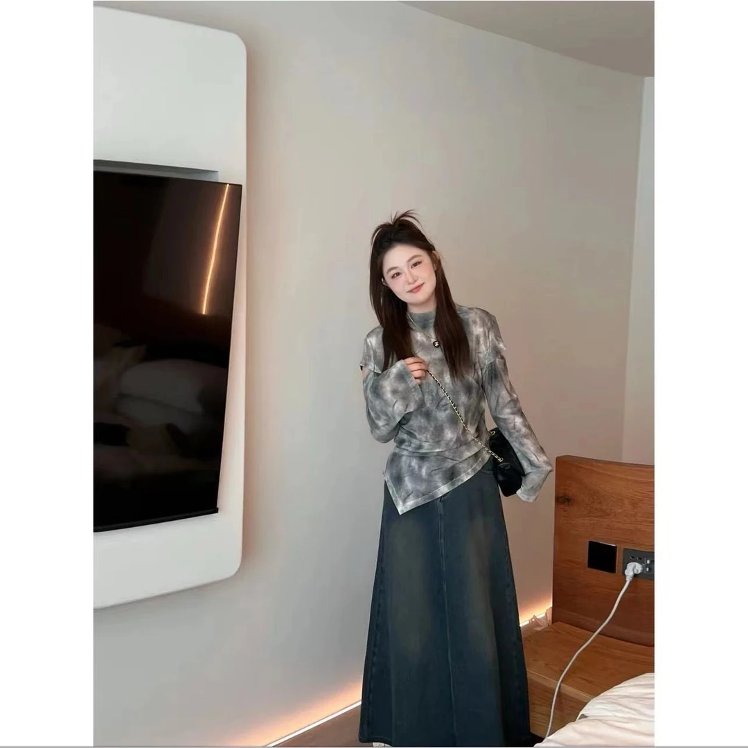 晓晓大码长袖T恤新款秋季收腰显瘦不规则上衣薄款镂空体恤