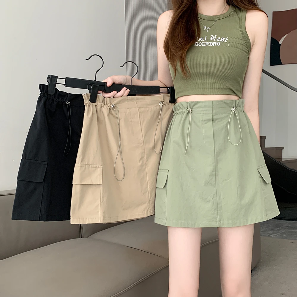 饭饭/《清野绿荷》大码女装夏季胖妹妹显瘦系带简约百搭半身A字裙