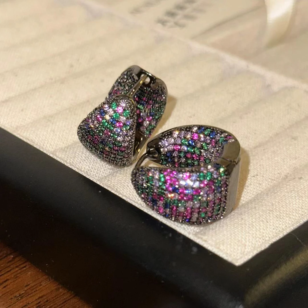 铜合金耳饰 彩色微镶个性耳扣-2717