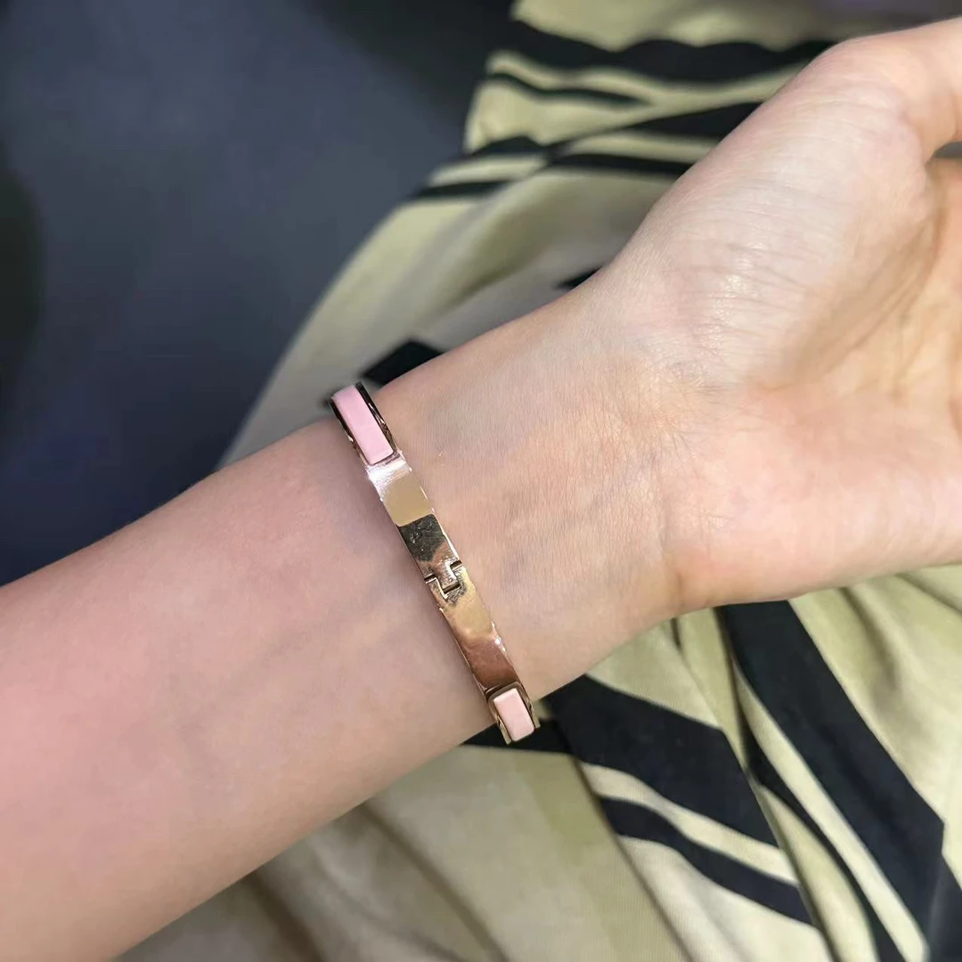 钛钢手镯 粉色细款H字母手镯-66211