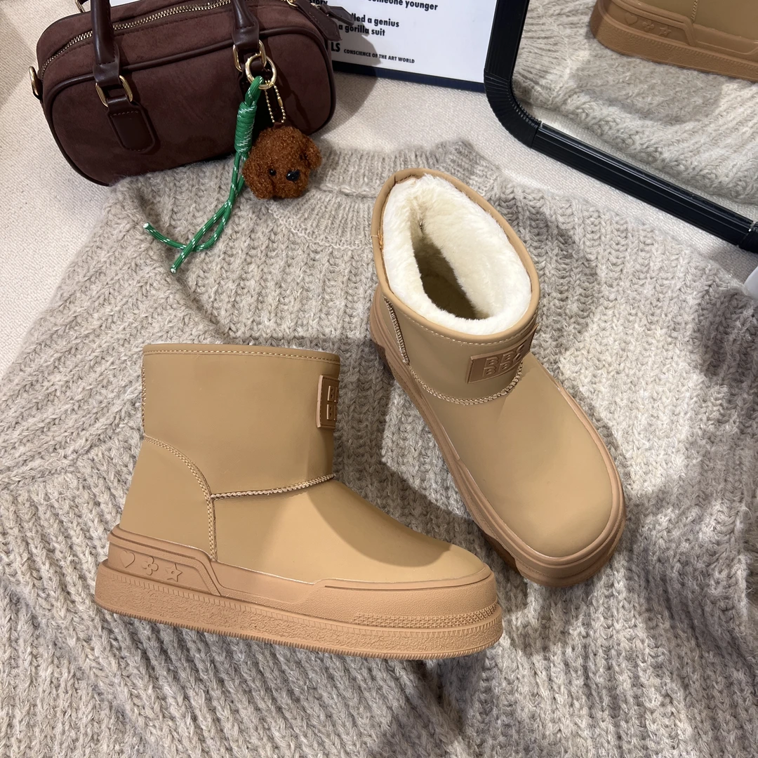 2024冬季新款复古加绒保暖雪地靴潮流棉鞋女毛毛鞋厚底休闲靴